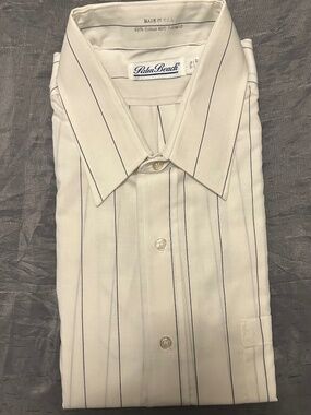Palm Beach White & Navy Blue Striped Dress Shirt